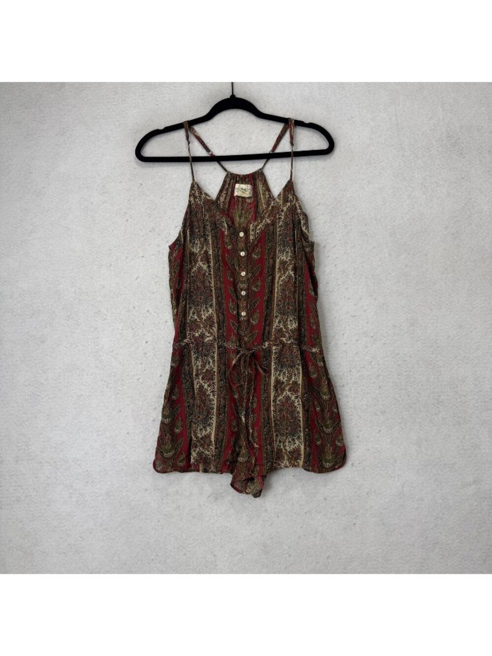 Denim & Supply Ralph Lauren Romper Womens Medium Red Paisley Boho Tie Waist